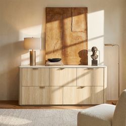 Corentin Faux Travertine 5 Drawers Dresser 51.2" Wide Modern Wood Chest For Bedroom Living Room