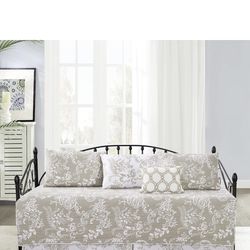 *NEW* Damask-Style Taupe & White Daybed Set