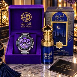 ⌚ Luxury Silver Men’s Watch + FREE PERFUME | Blue Night 20ml