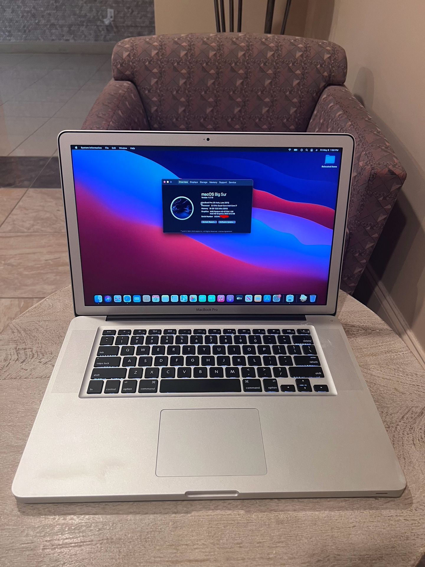 macbook pro 2011 15” A1286 i7 2.5GHz 16GB/512GB SSD Monterey, dual GPU #2