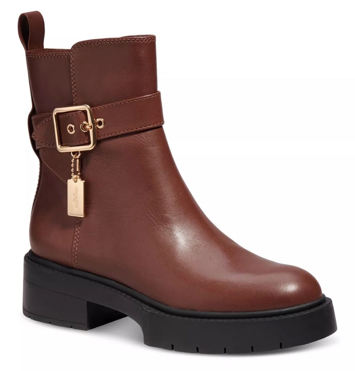 Coach Women Sz 8.5B Lacey Bootie Dark Saddle Brown Leather Platform Boots