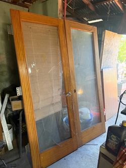 Wood French Double Door with Glass Panels