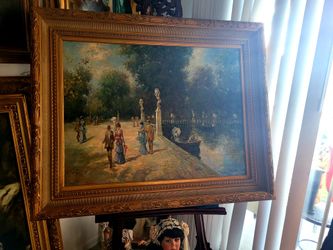 Huge Beautiful Antique Oil Painting 