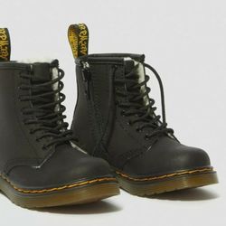 Dr. Martens TODDLER 1460 FAUX FUR LINED BOOTS BLACK MOHAWK (contact info removed)1
