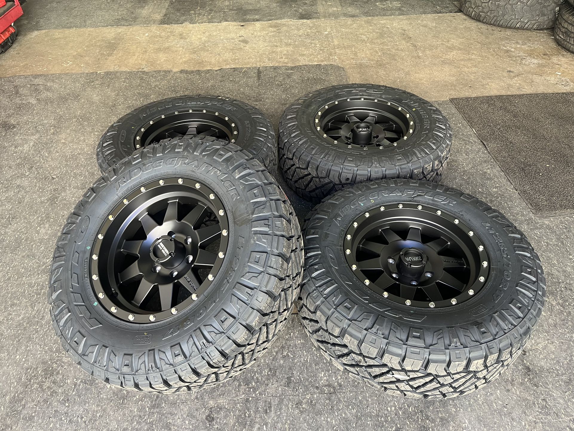 17 Inch Method Race Wheels MR301 Standard Matte Black with Nitto 285/70R17 Ridge Grappler Tires