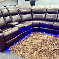 Memorial Day Pre Sale🇺🇸Stunning Chocolate Reclining Sofa Sectional With LED Lighting $1299