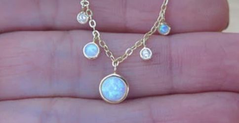 Sterling Silver CZ Opal Gold Chain Pendant Necklace