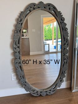 Mirror - Large Oval Carved Wood Framed Mirror
