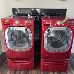 LG Front Load Washer & Dryer Set – Red (Great Condition)