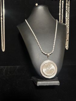 4mm Italy silver rope chain with silver centenario and Versace bezel