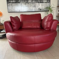 Leather Swivel Chair Red Round 53”Diameter