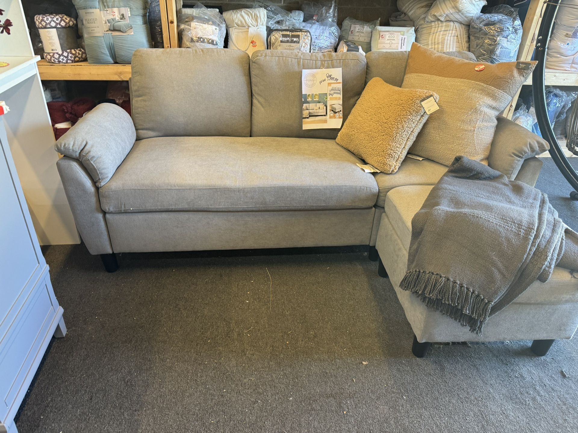 New Sofa With Ottoman Light Grey