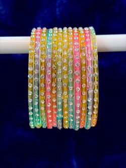 Multicolor Rhinestone Bangles Set