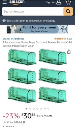 6 Pack Humane Mouse Traps Catch and Release Pet and Child Safe No Poison Green Color