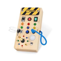 Montessori Wooden Busy Board with 8 LED Light switches, Sensory Toys