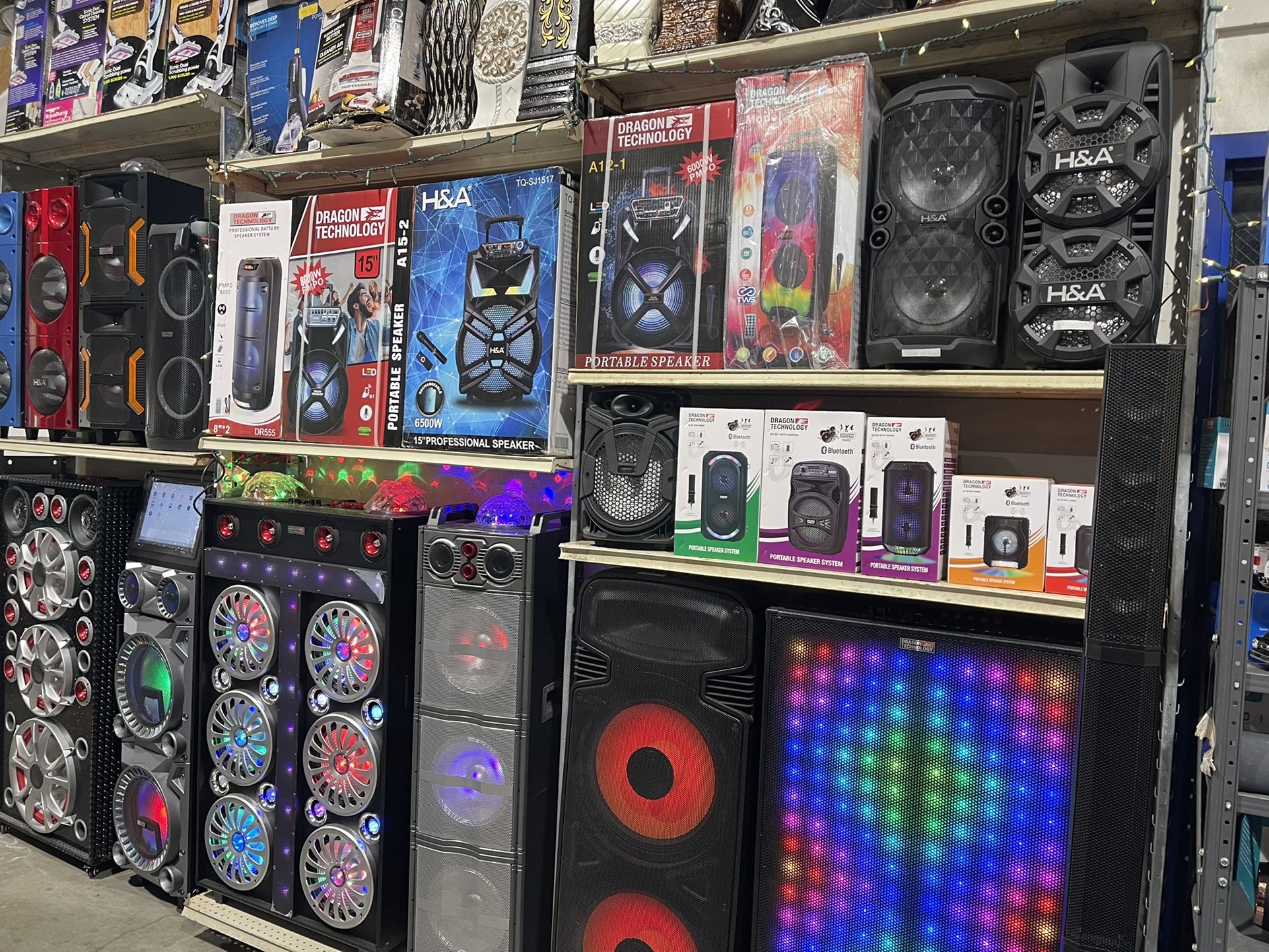 Bluetooth Speaker Collection, wifi & Bluetooth connection, some comes with microphones, LED lights, brand new still in box Price range $65 to $ 750