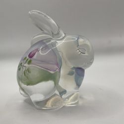 Handpainted Fenton Art glass bunny rabbit figurine "cottage roses" 2002