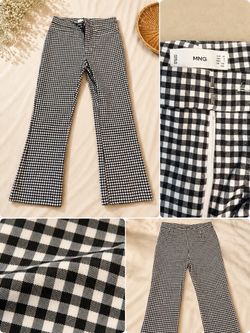 Mango MNG Gingham Flare Pants Size 8