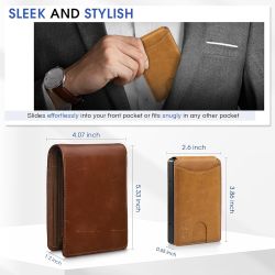 Zitahli Wallet for Men Card Holder - Slim Metal RFID Blocking Bifold minimalist Mens Wallet Pop Up Credit Card Case with Gifts Box