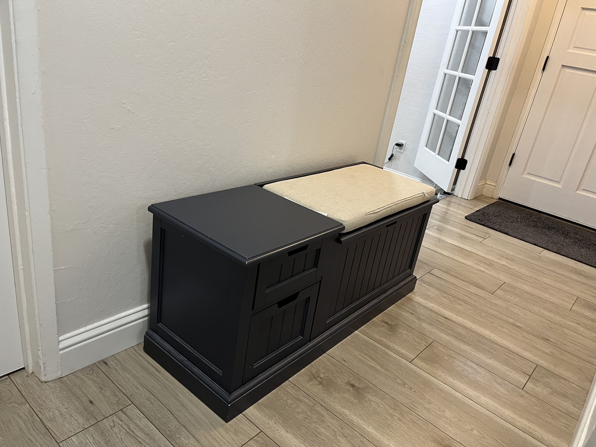 Entry Way Bench With Lot Of Storage And Washable Seat Cushion