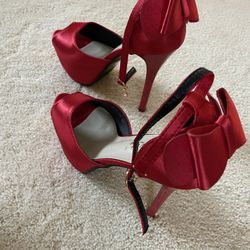 Satin Bow Decor Peep Toe Stiletto Heeled Ankle Strap Pumps Size 8.5/ Eu39
