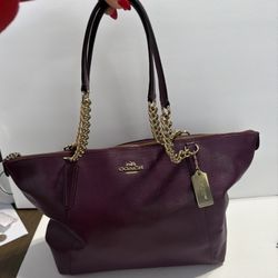Coach Pebble Leather Tote Bag Dark Berry  Purple