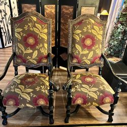 Parker Southern vintage King Louis XV Style Arm Chair Pair