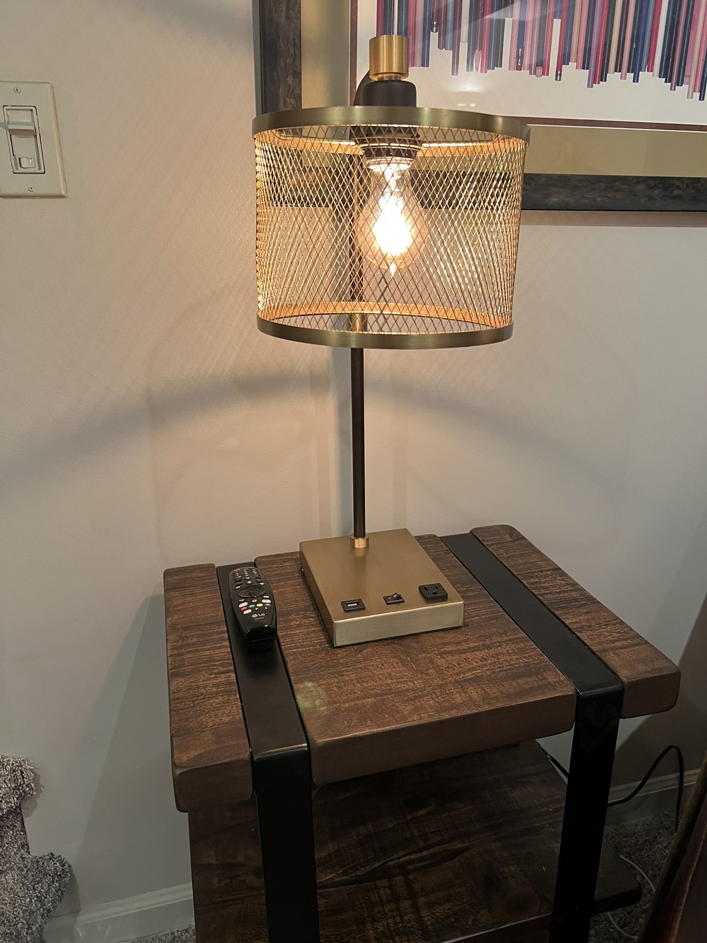 Brass Lamp With USB And Standard Plug Adapter
