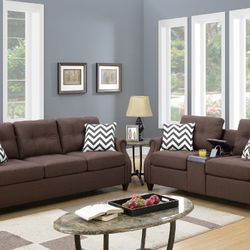 Brand New Brown Sofa Set w USB Console