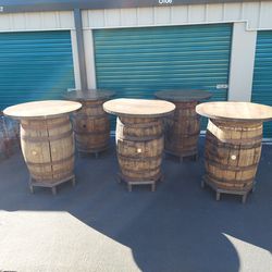 4 VINTAGE ANTIQUE BARRELS MADE INTO TABLES. READ COMMENTS. ONLY 4 LEFT. 