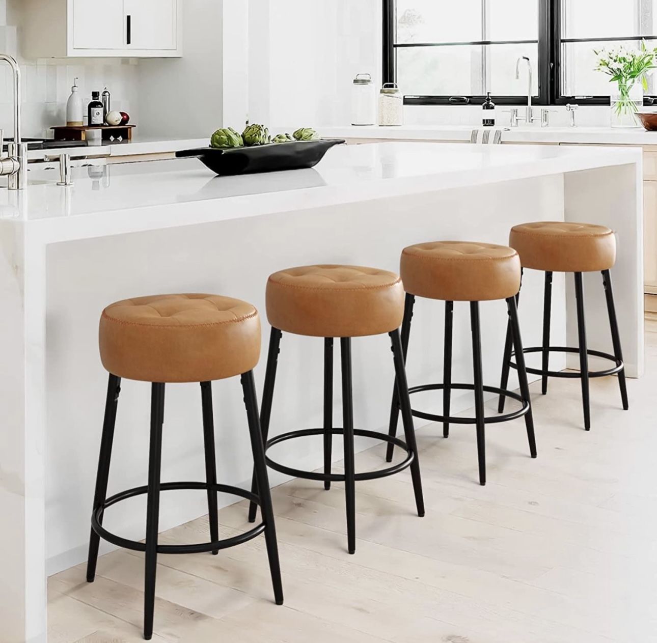 Saddle Stool with Round Faux Leather Cushion