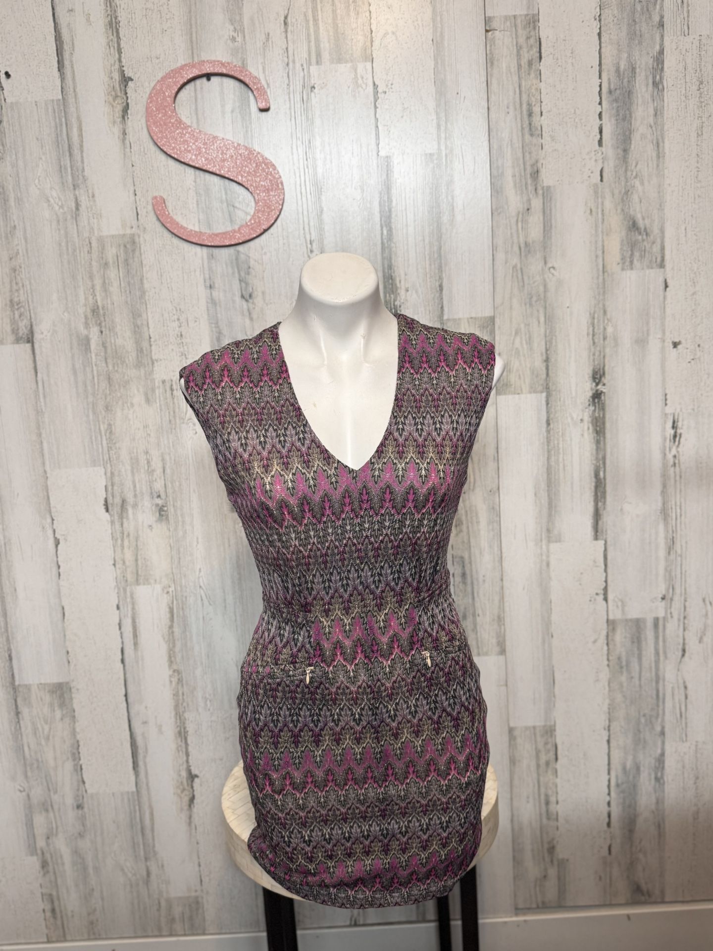 Ark & Co. Metallic Chevron Knit Bodycon Dress Small Black Gold