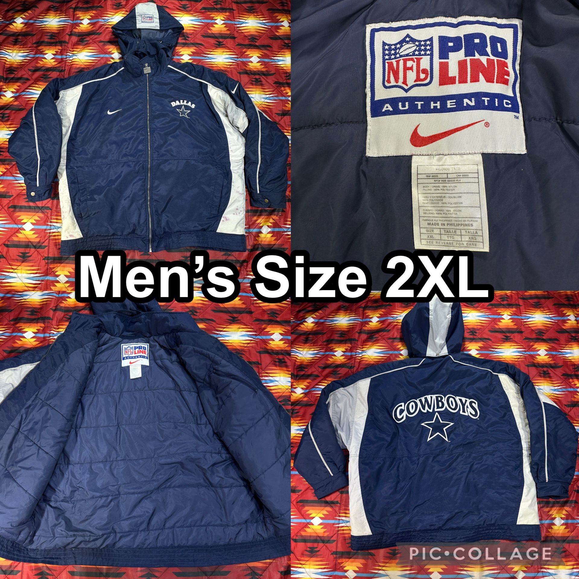 Vintage 90s NFL Nike Pro Line Dallas Cowboys Puffer Jacket Men's 2XL Navy Blue
