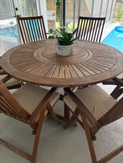 60” Round Teak patio table and chairs