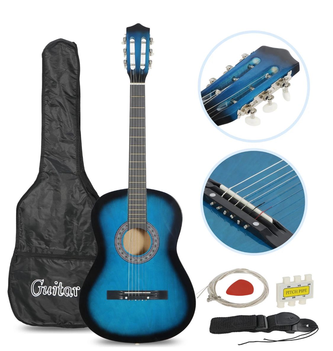 Acoustic Guitar With Pick, Extra Strings And Bag
