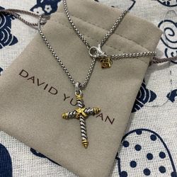 David Yurman X Cross Pendant Necklace in Sterling Silver with 14K Yellow Gold