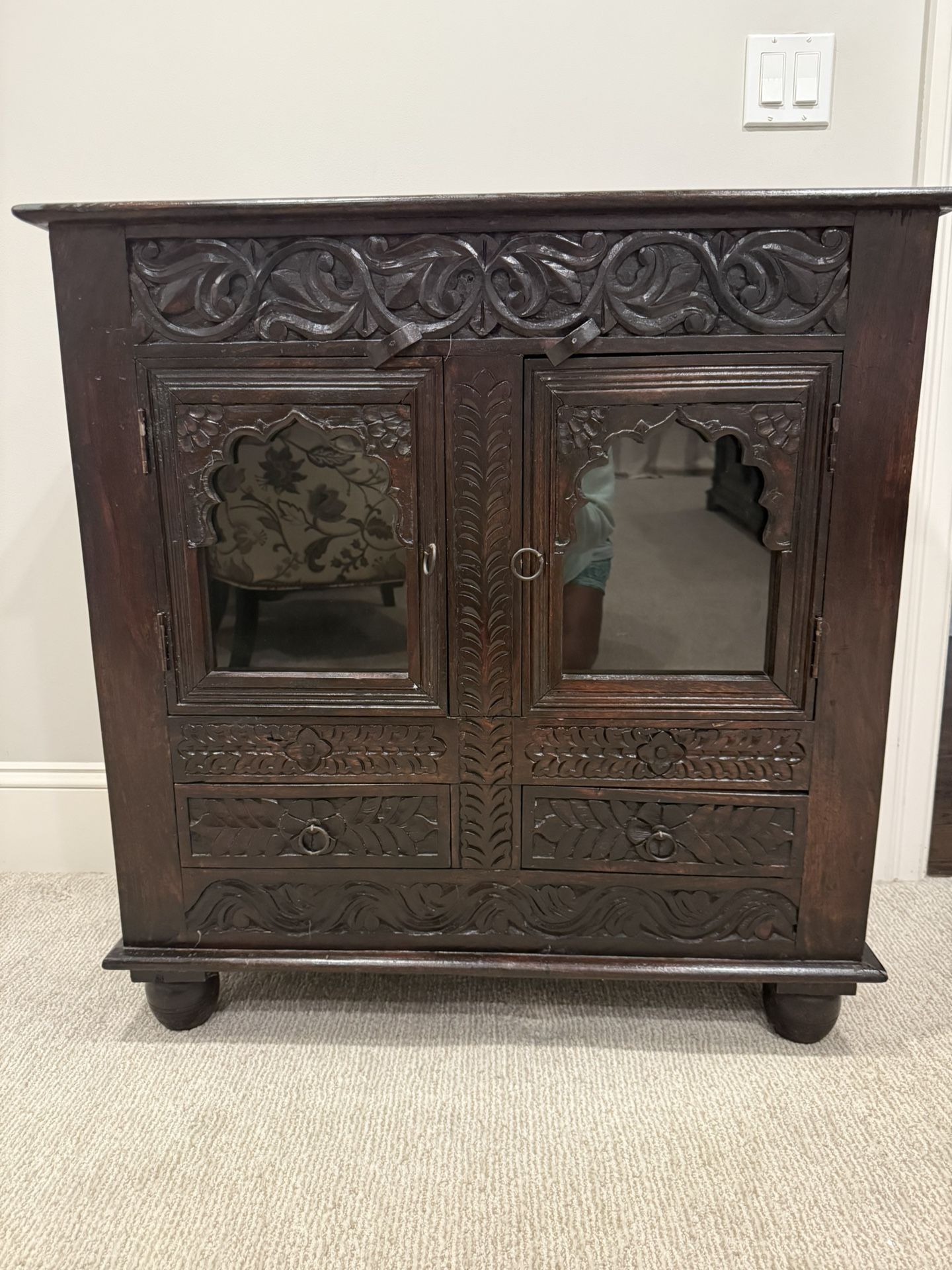 Carved Wood Storage Cabinet