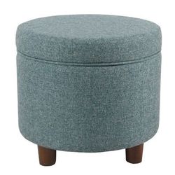 Round Storage Ottoman - Blue, 19" Diameter