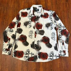 Lamasini Jeans Long Sleeve Floral roses Design Dress Shirt Preowned Sz XXL   