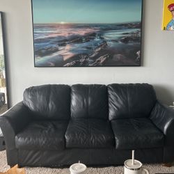 Black Leather 3 Seater Couch 