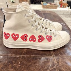 Comme des Garçons Play x Converse Chuck 70 Hi Top in the white 'Multi Heart' variant