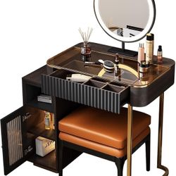 Lartis Makeup Vanity Table with Stool - Vanity with Mirror and Lights Very Easy to Assemble Dressing Table Small Vanity Desk with Mirror and Lights