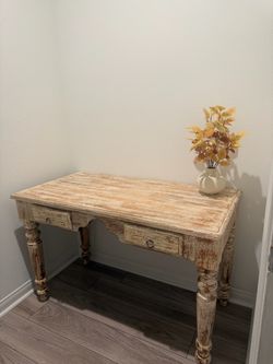 Rustic Distressed Wood Writing Desk with Drawers