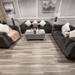 3 Piece Gray Sofa Set, w/ Coffee Table & End Table