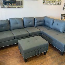 Gray Sectional With Ottoman 
