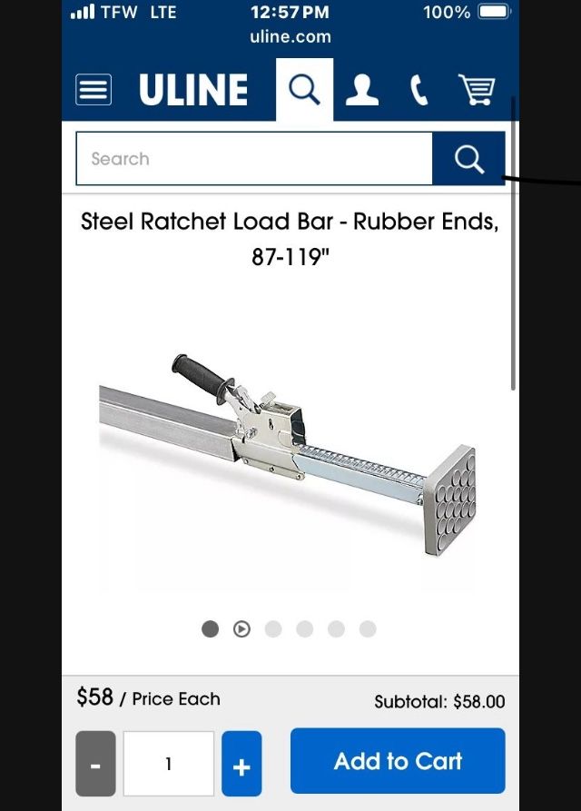 Steel Ratchet Load Bar - Rubber Ends, 87-119"
