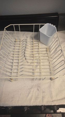 White Wire Dish Drying Rack with Utensil Holder