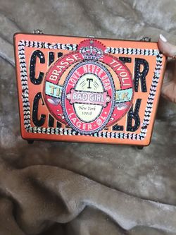 Vintage RETRO "Far Nine" wooden cigar box Embellished with beads and sequins Purse Handbag.