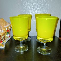 4 Denby Mirage yellow wine goblets