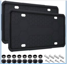 2 Pack Silicone License Plate Frames Black, Car Plate Frame Holder, Universal US Front & Rear Truck Frame Protector Mounting Kit Accessories, Rust Pro